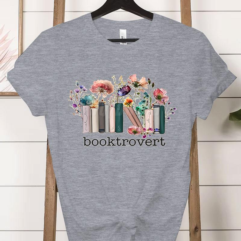 Booktrovert Fashion Casual Tshirts Funny Book Lover Summer Short Sleeve Tee Trendy Vintage Bookish Flower Classic Tops Clothes