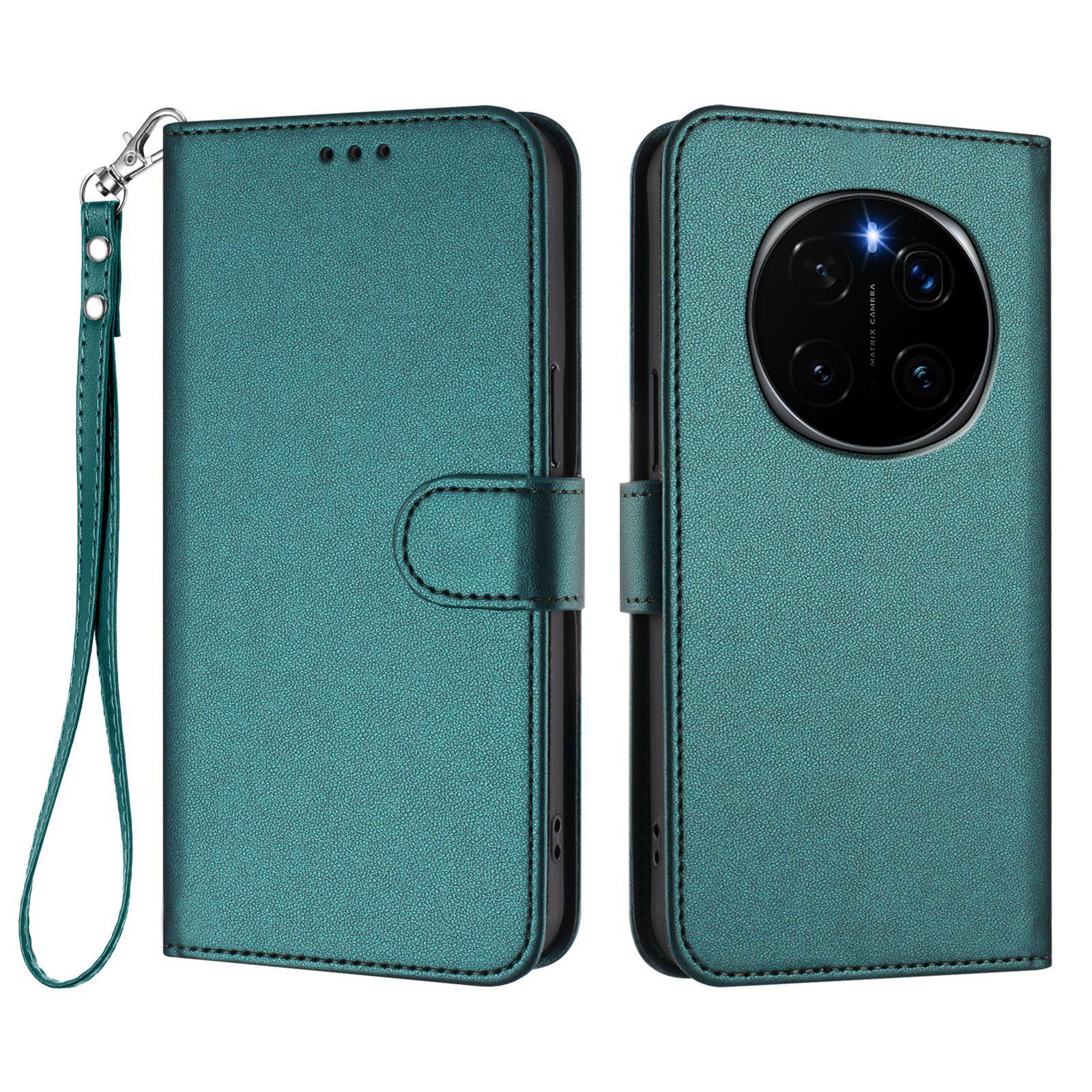 

For Honor Magic7 Pro 5G Leather Case Wallet Stand Phone Cover with Wrist Strap Green