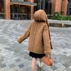 Vintage Lamb Wool Coat Women Winter Warm Loose Thickened Faux Fur Jacket with Horn Buttons