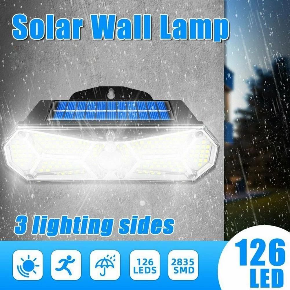 126 lampor Solar Väggbelysning LED Solar Light Utomhus Smart Motion Sensor Vägglampa Solar Light För Garden Street Decoration