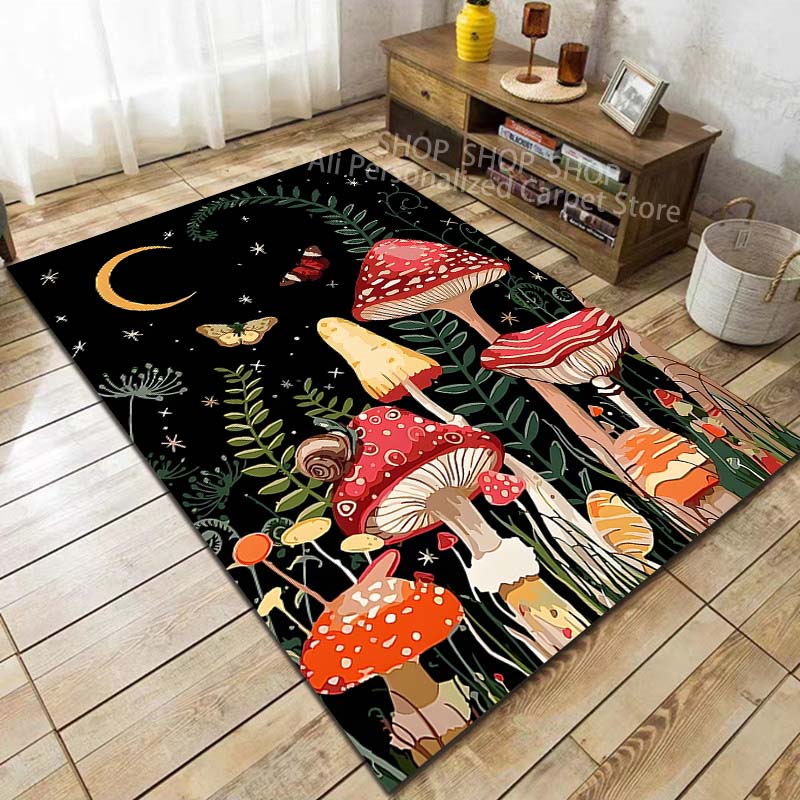1PC Colorful Mushrooms Pattern Carpet for Living Room Bedroom Sofa Home Decor Non-slip Floor Mat Large Size Play Rugs