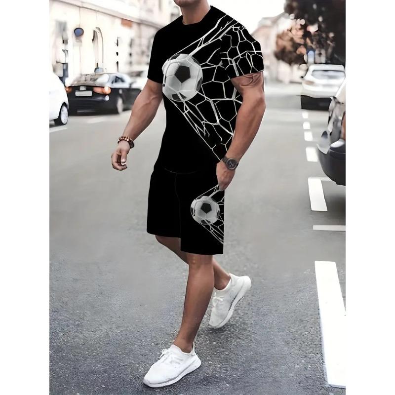 Breathable Men's Sports T-shirt Shorts Set Outdoor Quick-drying Basketball Football Short Sleeve Tee Drawstring Shorts Clothing