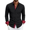 Men's Casual Business Long Sleeve Shirt Stretch Breathable Double Button Collar Slim Fit Dress Shirt for Office Work or Formal Occasions