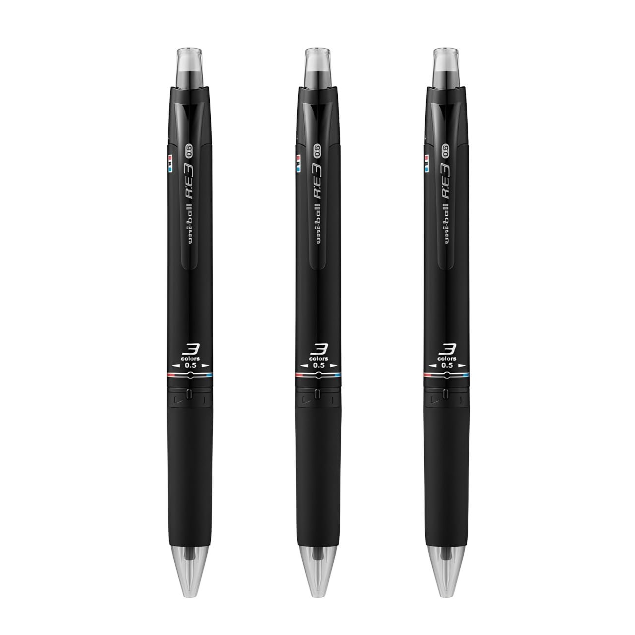

Mitsubishi Pencil Erasable Ballpoint RE3 3 Tri-Color Pen, Uni-ball 0.5, Black, URE350005.24 (x pens)
