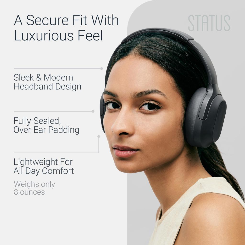 STATUS Core ANC Audio Wireless Bluetooth Active Noise 30dB Noise Black Headphones, Over-Ear, 5.0, iOS/Android Compatible, Cancellation, Reduction,