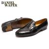 Fashion Luxury Men's Loafers Genuine Leather Shoes Brown Black Double Monk Strap Slip On Pointed Toe Office Wedding Dress Casual Shoes