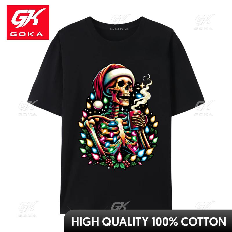 

Cozy Christmas Skeleton Coffee Lover Lights XMas Skull Tshirt Unisex Pure Cotton Tee Shirt Camisas Unisex Funny Printed TShirt 4XL