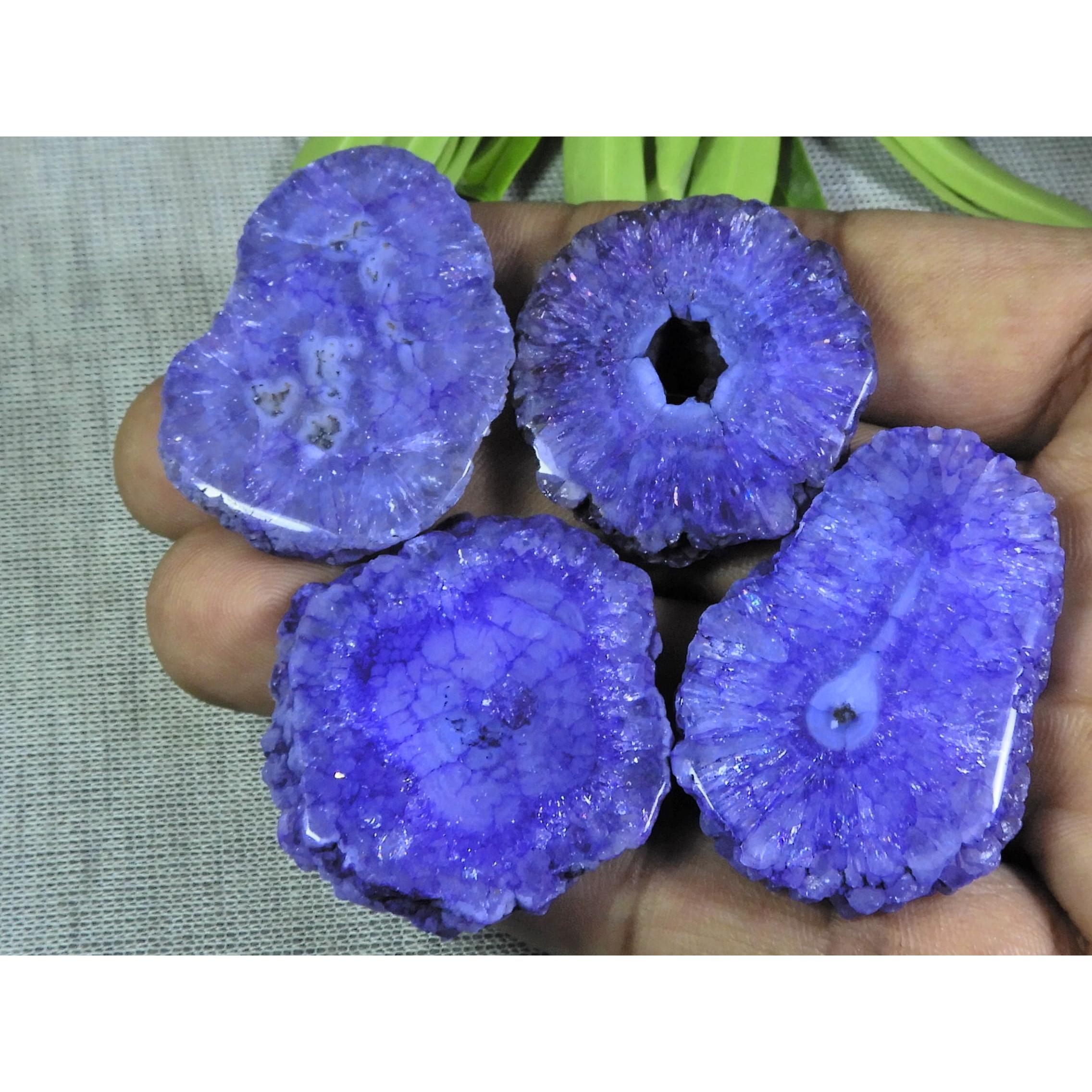 

275Cts. Окрашенный солнечный друзовый агат 4 шт. Кристалл Свободный драгоценный камень 32X33-30X42Лот ММ A-215