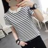Summer Women's Loose Cotton Short-sleeved T-shirt Striped Half-sleeved Commuter Top