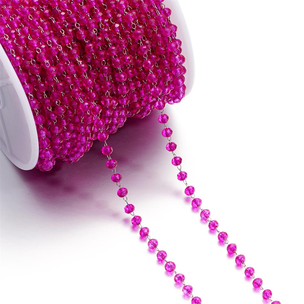 

1meter/Lot 3mm Stainless Steel Chain Colorful Crystal Beaded Chain for Handmade DIY Necklace Craft Jewelry Making Findings 1m розы красного