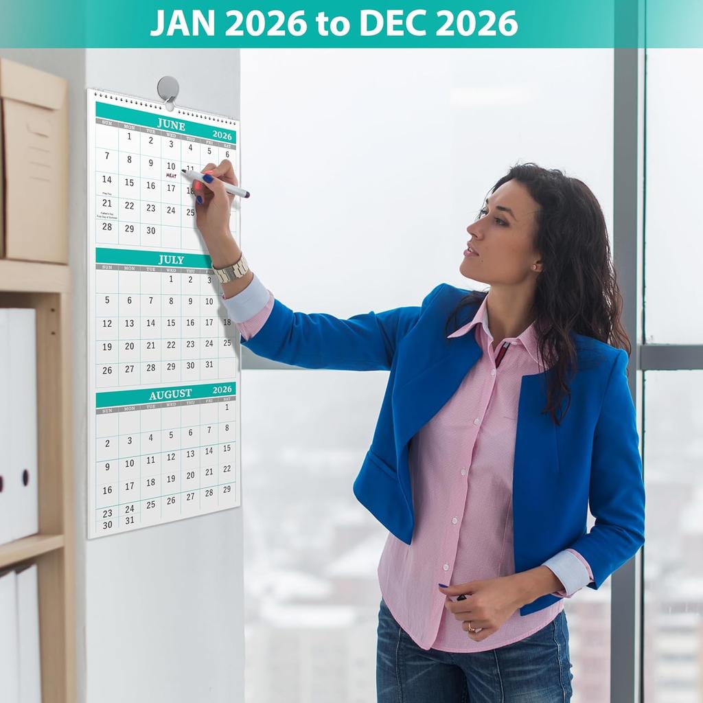 3 Month 2026 Calendar - 2026 Wall Calendar from January 2026 - December 2026, 3-Month Display Calendars (Folded In a Month), 11.3" X 26" (When