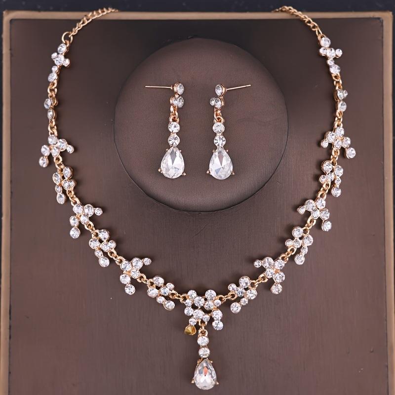 [Small batch customization] Cross-border exquisite bridal jewelry two-piece party dress wedding collarbone necklace earrings