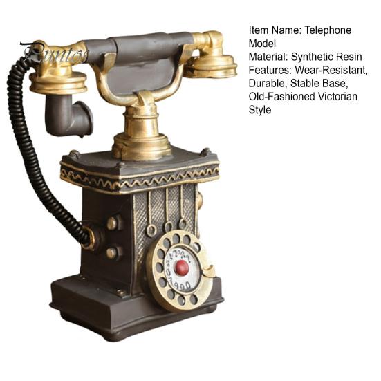 Vintage Home Decor Phone Telephone Resin Figurine, Retro Model Statue with Matte Finish, Distressed Finish Old-Fashioned Victorian Style Desk
