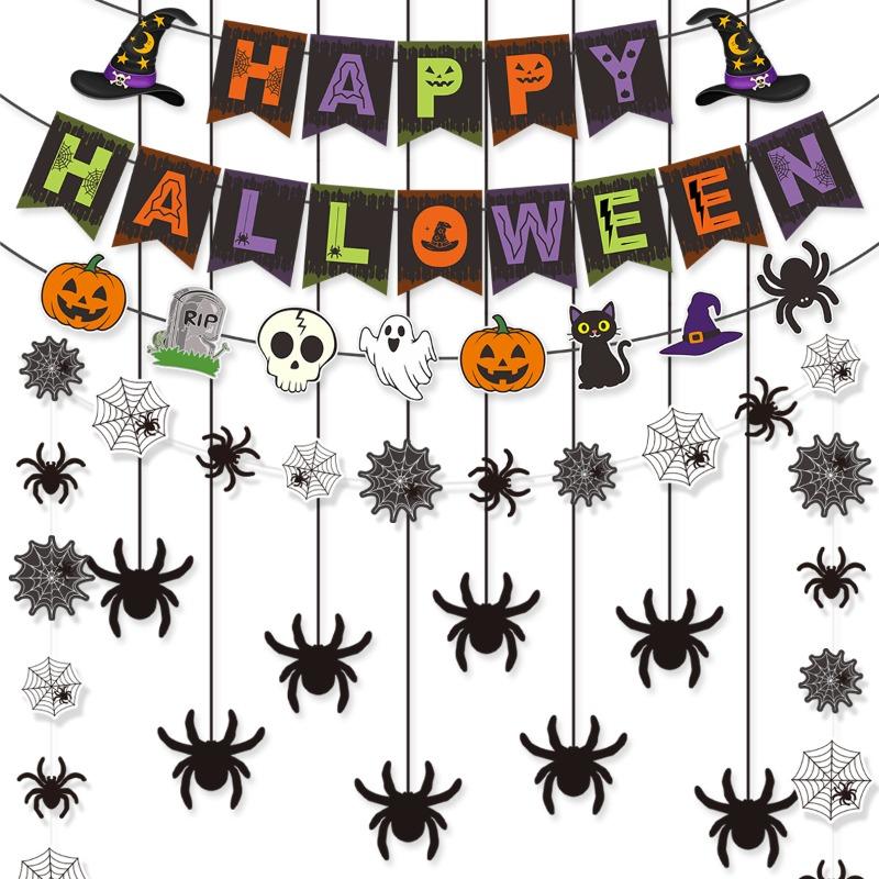 Halloween party decorations banners, ghost festival school shopping malls decorate spider charms and flags