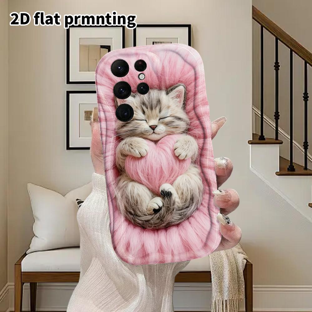Phone Case: 2D Flat Samsung Galaxy A34 A35 M05 M06 S20 S22 S21 FE Plus 5G Protective Case, Couple Style, Holding Heart Kitten, Christmas and Halloween