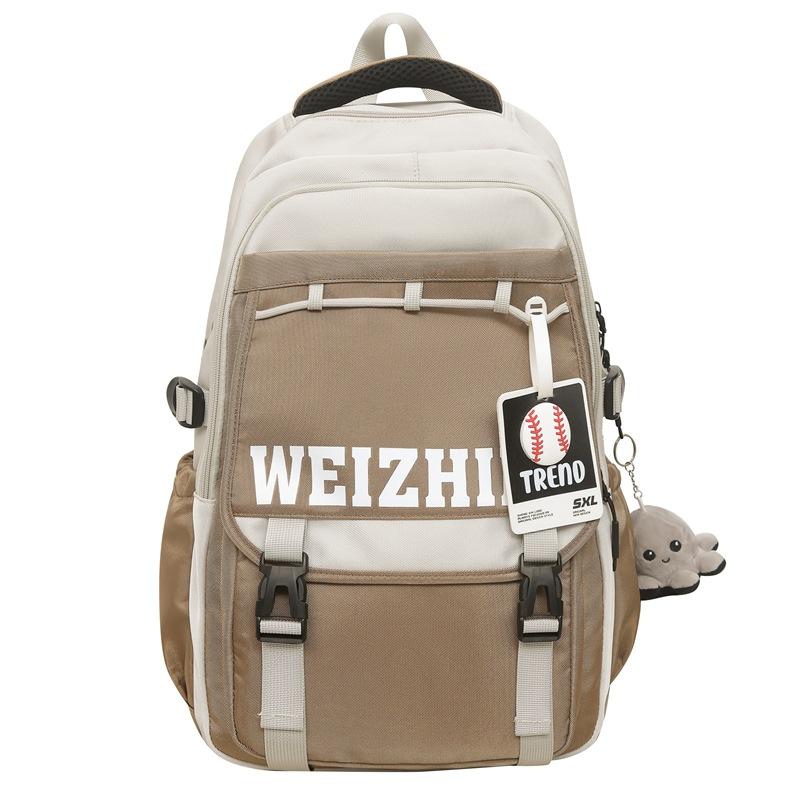 

Middle School Color Block Student Schoolbag for Men Women Large Capacity Durable Backpack Letter Backpack хакі