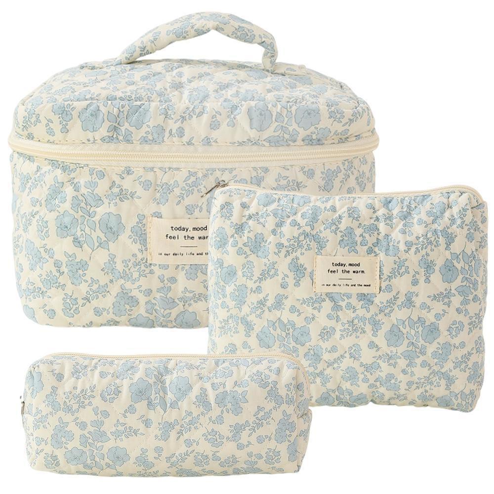 Hand-held makeup bag large capacity small floral storage bag portable quilted cotton fabric cute flowers travel bag