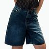 Shorts Bermudas Larges Taille Moyenne pour Femmes Extensibles Moyennement Lavage Sablé Vintage Amples en Denim