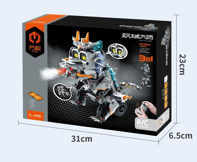 3 i 1 Teknisk RC Robot Dinosaurie Byggklossar Stad Snigel Racerbåt Fjärrkontroll Bulldozer Lastbil Klossar Leksaker Barnpresenter