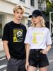 Men Women Cotton Skull Printed Short Sleeve Top Trendy Casual Loose Crew Neck Tee Summer Fashion Streetwear Shirt