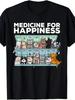 Men'S "Medicine for Happiness" Graphic T-Shirt with Playful Cats - Black Crew Neck, Short Sleeve, Casual Summer Tee for Everyday Comfort, Casual Wear 