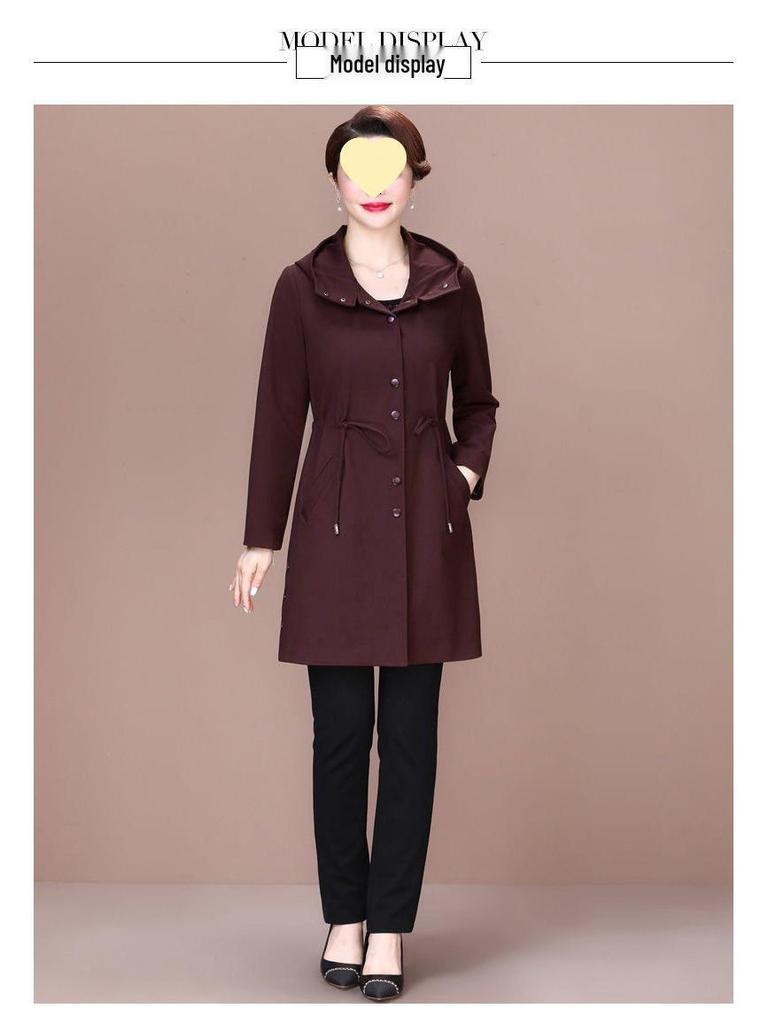 Mom's Versatile Mid-Length Trench Coat - Elegant, Large-Size, Casual Wear for Spring and Autumn