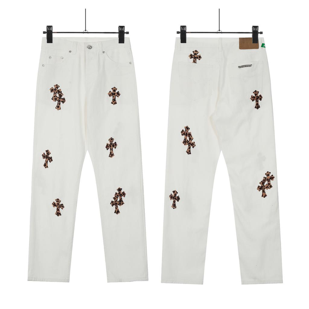 7707 CHROME HEARTS Pánské a dámské trendy džíny v americkém stylu s látkovými nášivkami, ležérní a módní high street kalhoty