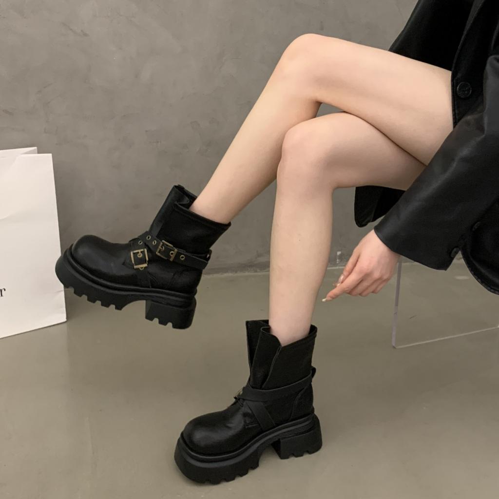 Duży rozmiar damskie buty 41-43 Oufan platforma krótkie botki damskie jesienna moda małe zwiększenie wysokości klamra paska smażone ulica buty Martin