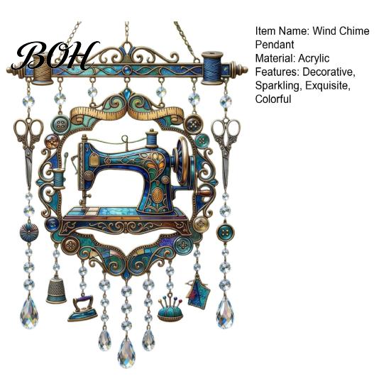 Gift for Tailors And Patchwork Lovers Vintage Sewing Machine Crystal Wind Chime, Acrylic Outdoor Hanging Suncatcher, Indoor Ornament Colorful Pendants