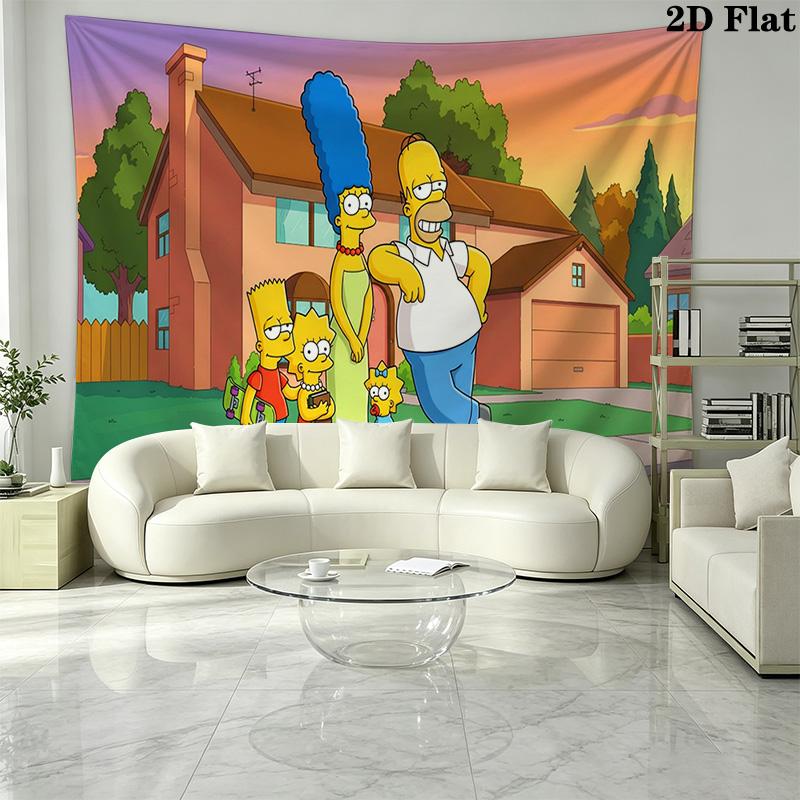 Cartoon The Simpsons Wall Tapestry Aesthetic Wall Hanging Printed Fabric Blanket Decorative Tapestries for Bedroom Living Room Home Decor