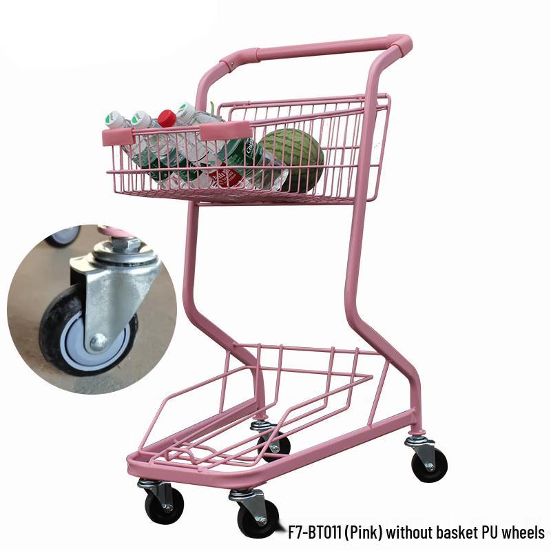 F7 Pink Double-Layer Shopping Cart