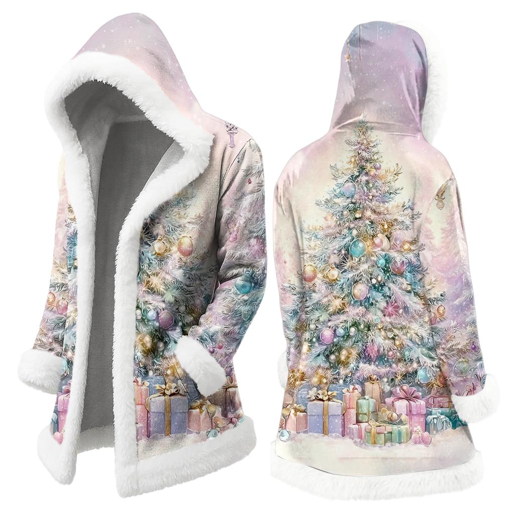 Men's Christmas Long Hooded Cardigan With Pockets Warm Jacket