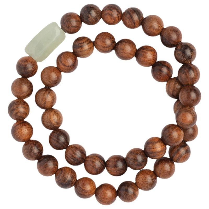 Unique Design Vietnamese Yellow Rosewood Bead Bracelet with Jade-like Finish, Vintage Style, Simple Sandalwood Wooden Multi-loop Bracelet for Men and