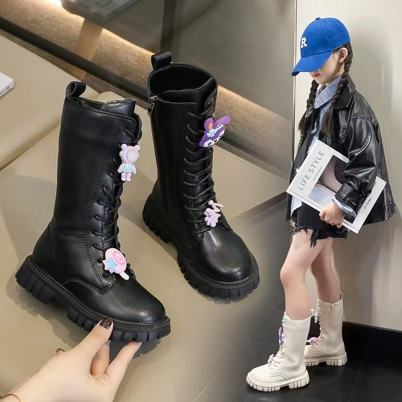Girls' Leather Martin Boots: Cute Buckle High Boots for Autumn/Winter 2025