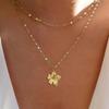 Stainless Steel Flower Pendant Necklace for Women Vintage Double Layer Chain Waterproof Necklace Personalized Fashion Jewelry