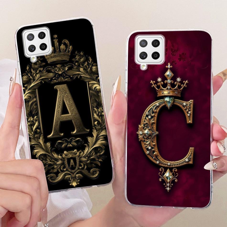 For Samsung Galaxy A22 4G 5G Royal Crown Initial Letter Couple Phone Case For Samsung A22 A225F Soft Silicone TPU Covers Bumpers
