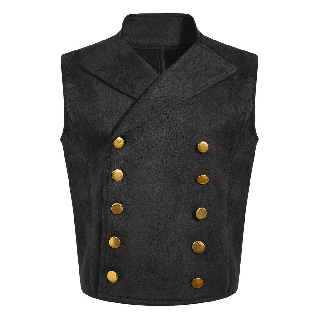 Boys Medieval Prince Waistcoat Victorian Vintage Gothic Steampunk Double Breasted Vest Halloween Cosplay Costume