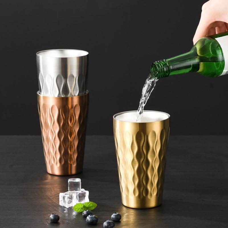 304 Edelstahl Kaltwasser Getränkebecher Doppelwand Bier Verbrühschutz Fallschutzbecher Milchbecher für Küche Trinkgeschirr Bar