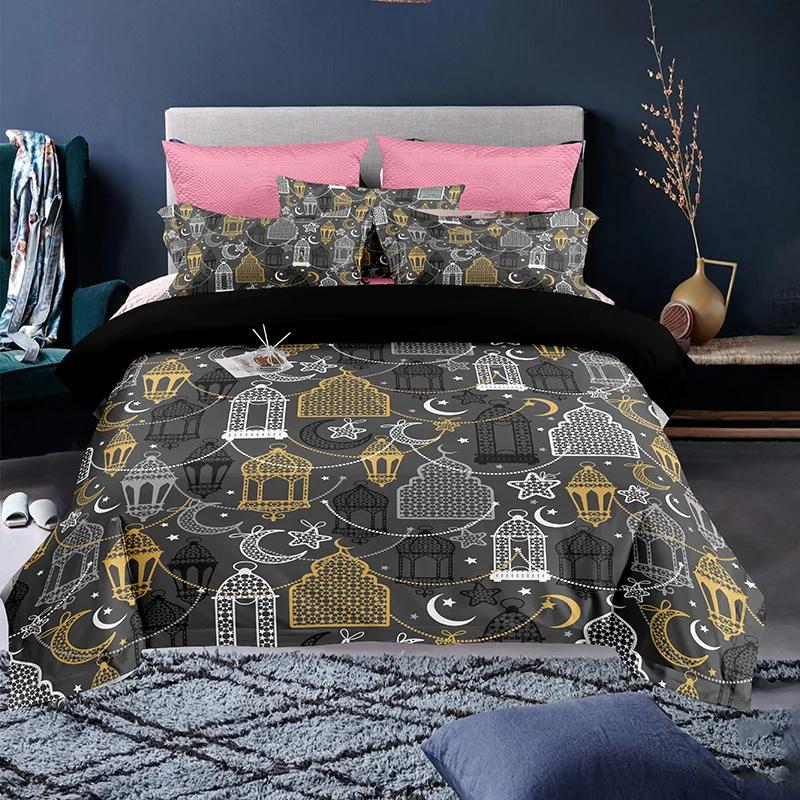 Ramadan Duvet Cover King Queen Religious Themed Quilt Cover Muslim Believer Polyester Bedding Set Pillowcases Brownish Yellow