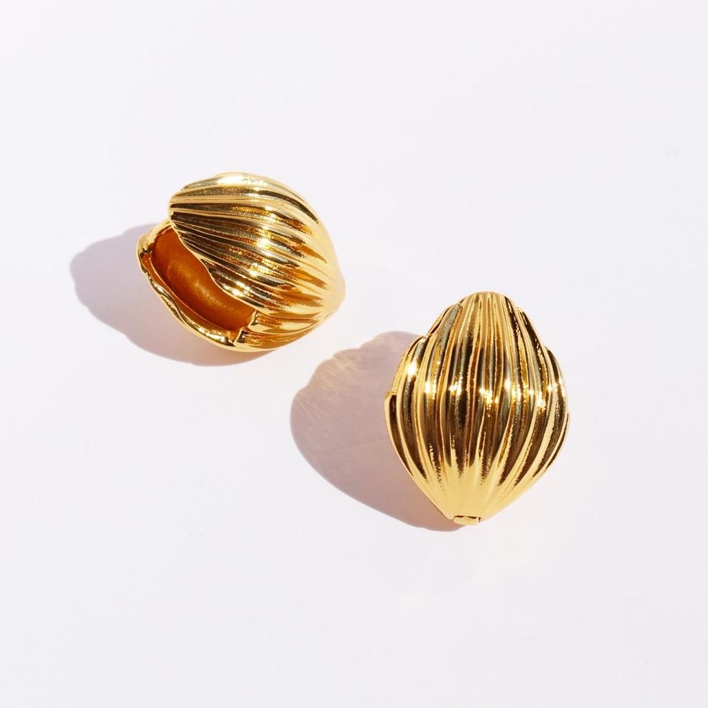 European & American Niche Shell-Textured Double-Sided Oval Earrings - Gold & Silver Ear Clips, Fashion Trend 51