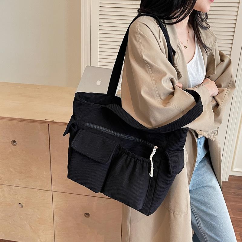 2025 New Large-capacity Tote Bag Corduroy Portable Messenger Bag Casual and Lightweight Student Versatile Tutoring Bag