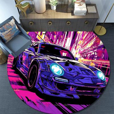 1pc Soft, Absorbent & Non Slip Speeding Car Round Rug Soft Circle Rug for Living Room & Bedroom Decor, Chair Mats, and Unforgettable Home Gi