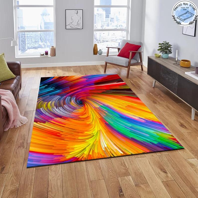 Colorful Printed Carpet Abstract Geometric Vortex Bedroom Bedside Porch Anti Slip Floor Mat Office Decoration Rug
