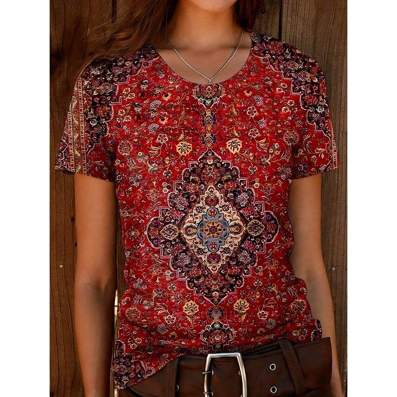 

Women s T Shirt Print Graphic Geometry Vintage Stylish Casual Short Sleeve Crew Neck Regular Tops Summer Spring S