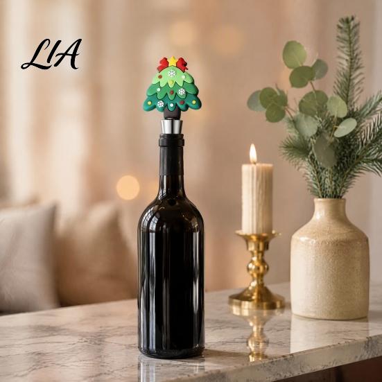 Silicone Wine Corks Christmas Bottle Stopper, Stainless Steel Reusable Cork, Decorative PVC Cartoon Preservation Tools Toppers Design, Airtight