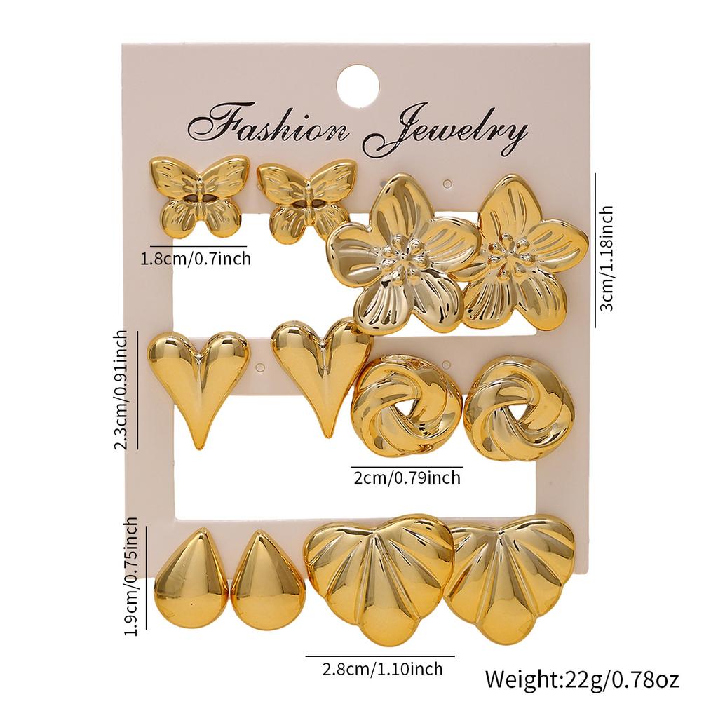 New gold stud earrings set female butterfly flower love water drop shape versatile earrings female