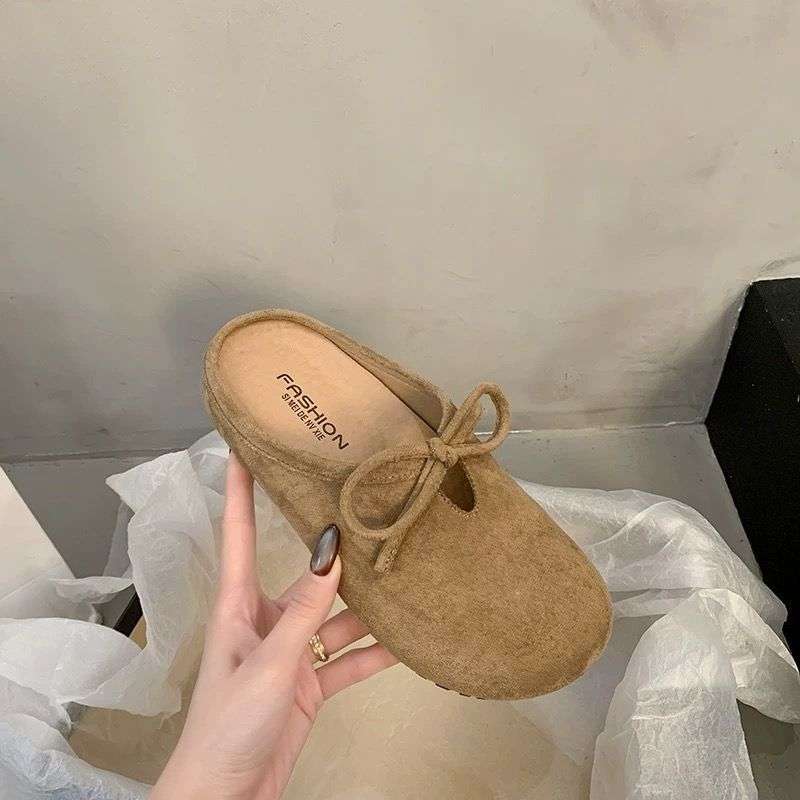 Au Ruofeng's new bag head slippers women's outer flat bottom half tray 2025 pedal new non-slip for pregnant women, ugly and cute Boken