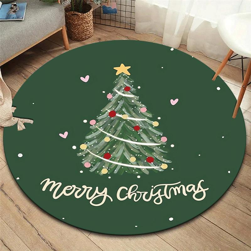 

1pc Soft, Absorbent & Non-Slip Christmas Tree and Love Heart Round Rug, Perfect for Entryway, Living Room, Bedroom Decor, Machine Washable F 80cm by 80cm