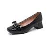 25DX Women's European-American Patent Leather High Heels - Shallow Mouth Floral Pattern, Square Toe, Chunky Heel, Plus Size 43