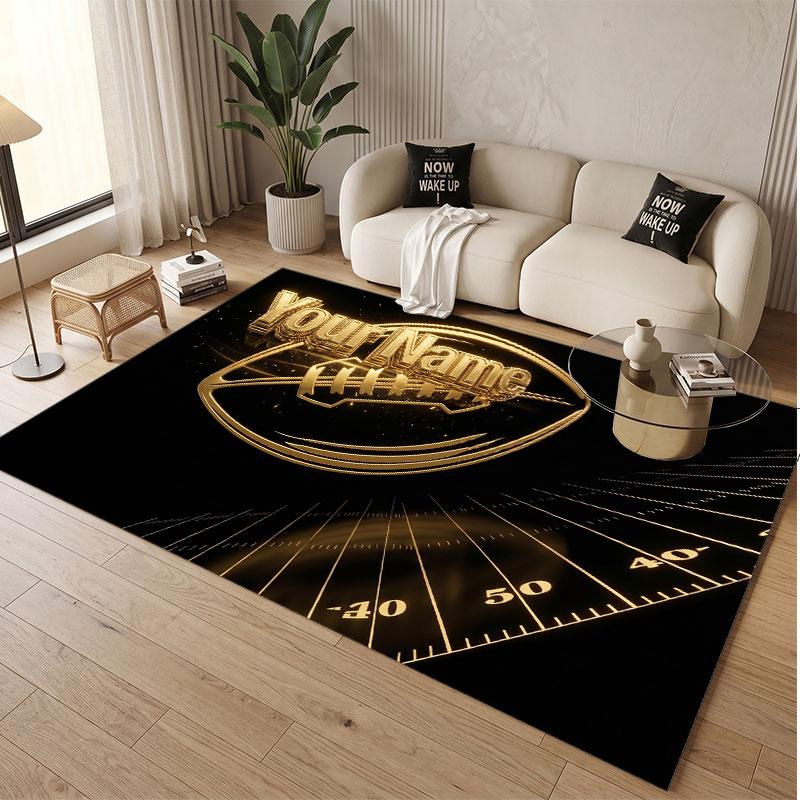 American Football Theme Soft Crystal Velvet Rug Custom Name & Text Print Non Slip Floor Rug for Bedroom Living Room